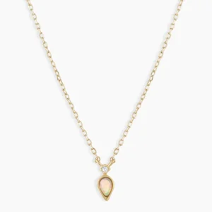 14K Solid Gold Diamond Opal Necklace